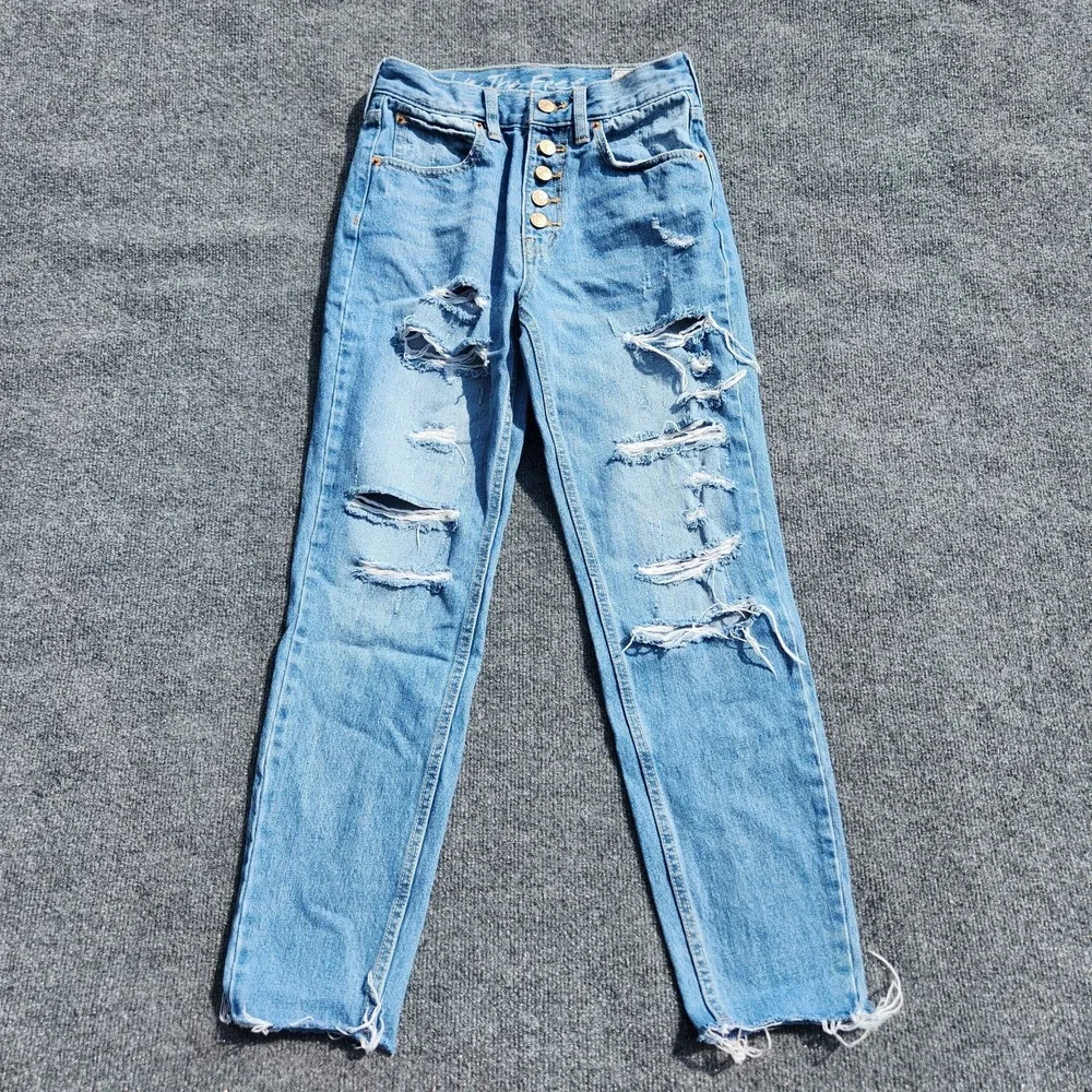 women's We The Free people Distressed Button Fly Jeans raw hem High Rise size 24